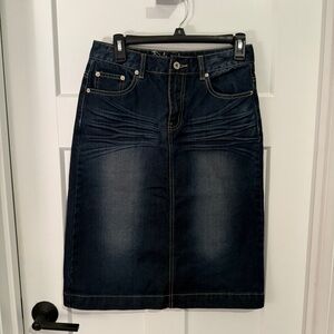 Dark Blue Denim Midi Skirt - Jade Mackenzie